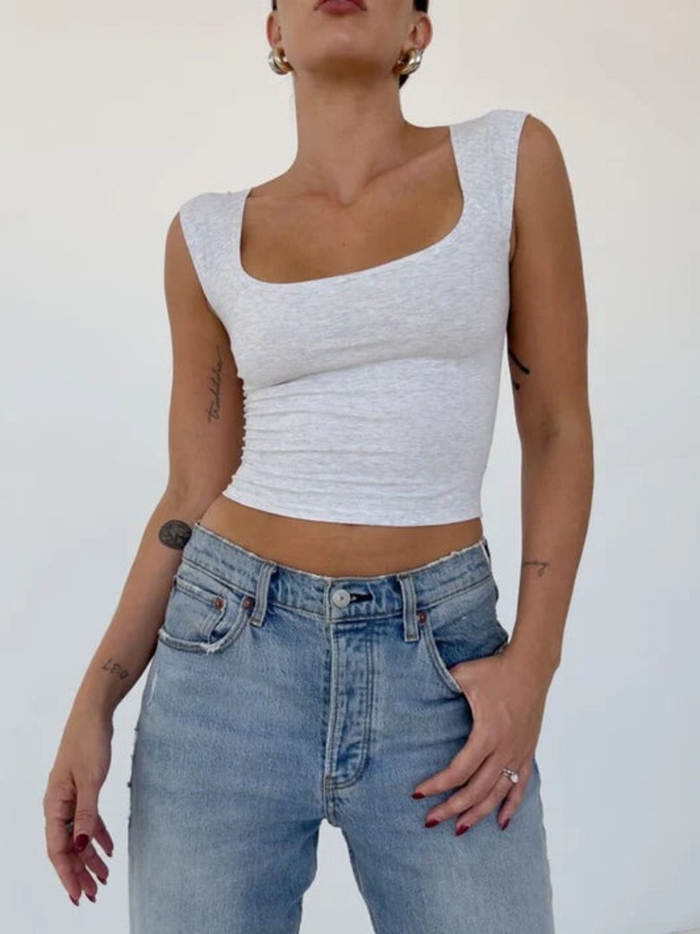 Rumored Light Gray Square Neck Cropped Tank Top Be Mine
